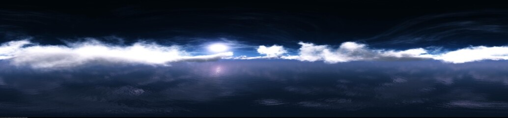 Fototapeta premium Panorama of the night sky under the moon top view of the clouds, clouds panorama, flying above the clouds in the night sky, 3d rendering