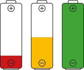 Batteries low-mid-full icon symbols