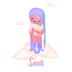 Vector illustration of a pink octopus. Sea squid illustration for children. Cute cartoon octopus. sea creature.