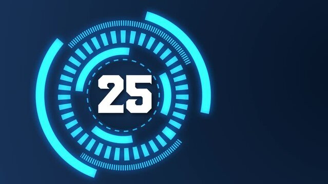 30 Seconds Countdown Futuristic technologies HUD blue background screen animation 4K footage.
