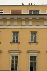 Russia. Saint-Petersburg. Major renovation of a residential building. Crack on the facade.