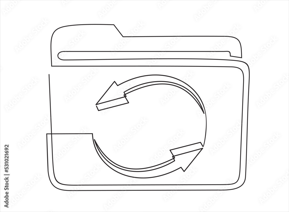 Poster file transfer. folder drawn by a single line on a white background. one-line drawing. continuous lin