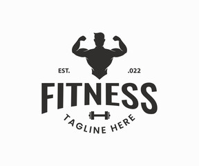 Gym Logo Design Template. Fitness Emblem, Gym logo with athletic man vector template