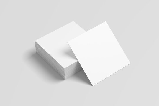 Blank square business card mockup on the stack