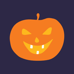 Scary pumpkin lantern on a dark background. Flat vector illustration. 