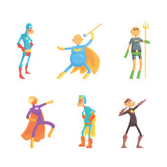Fototapeta premium Funny Elderly Man Superhero Wearing Suit and Cape Vector Set