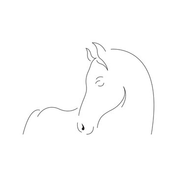 Silhouette of a horse drawn in minimalist style. Design suitable for tattoo, decor, picture, logo, badge, mascot, t-shirt or clothing print. Editable vector illustration