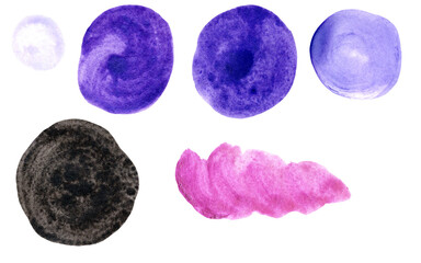 Set of acrylic stains. Purple, black and pink blots