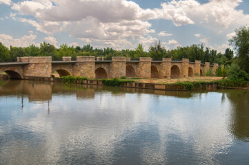Medieval bridge over the Duero river in San Esteban de Gormaz (Soria, Spain)