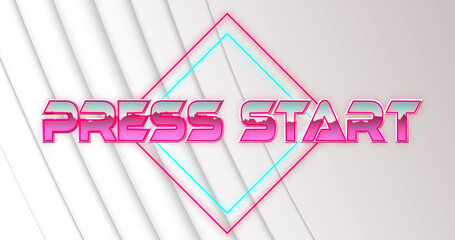 Image of press start metallic text over neon pattern