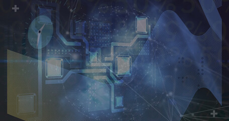 Image of data processing over clock and shapes