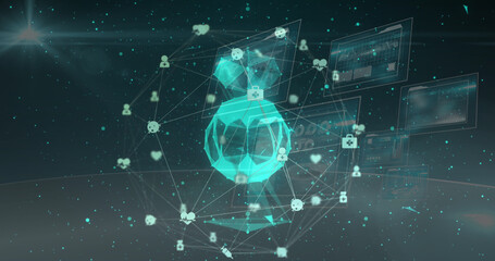Image of data processing over clock and globe