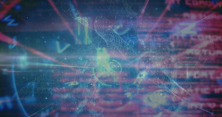 Image of padlock icon over data processing on black background