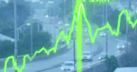 Image of data processing over cityscape