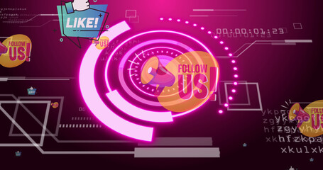 Image of scope scanning with social media icons over data processing