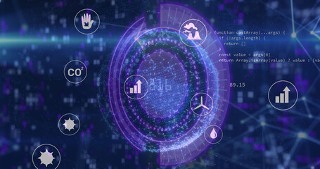 Image of scope scanning and icons over moving columns