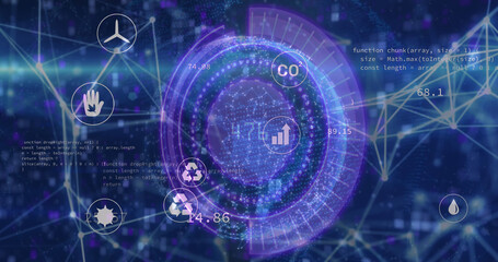 Image of scope scanning and icons over moving columns