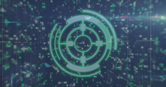 Image of scope scanning and icons over moving columns
