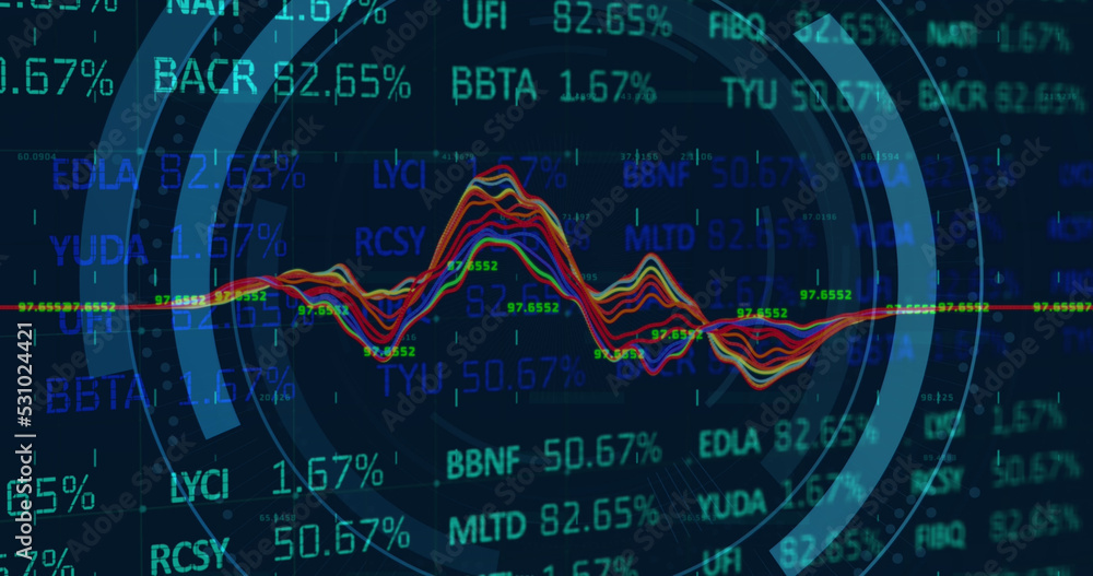 Poster image of scope scanning with padlock icon and graph over stock market on black background