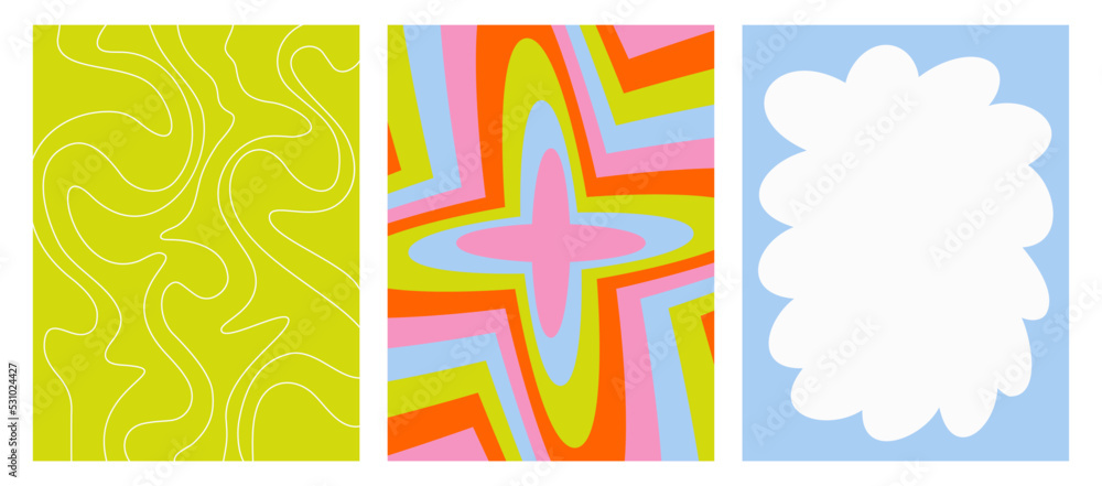 Wall mural set of colorful modern backgrounds. vector posters in the style of the 90s. psychedelic pattern. vec