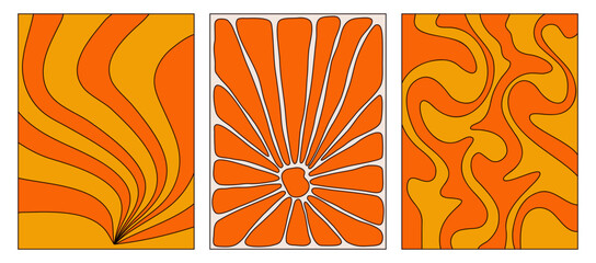 Set of retro backgrounds and posters. Abstract colorful backgrounds with outline. The style of the 70s.Distorted patterns and shapes.Vector illustration isolated on a white background.Graphic Template