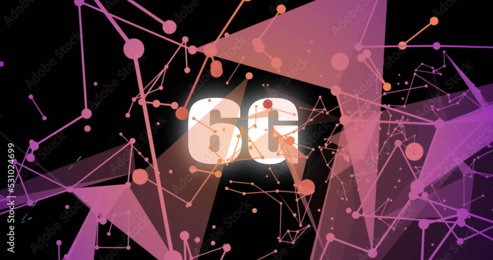 Fototapete image of multicolored dots connected with lines and forming geometric shapes over 6g text