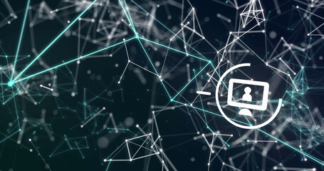 Image of icons and network of connections over dark background