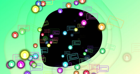 Obraz premium Image of media icons over shapes