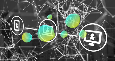 Image of network of connections over icons