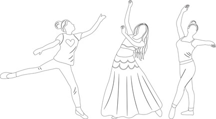 women dancing sketch ,contour on white background isolated vector