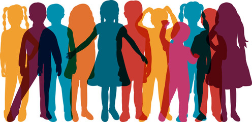 silhouette group of children on white background vector