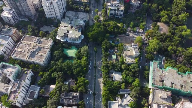Aerial shot of the cityscape of Banani town roofs and roads in Dhaka, Bangladesh