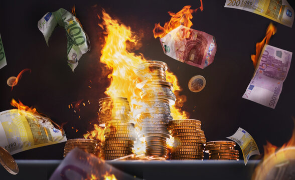 Money on fire - amount of burning money concept