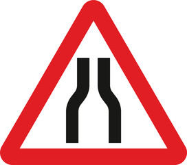 Road narrows on both sides, The Highway Code Traffic Sign, Signs giving orders, Signs with red circles are mostly prohibitive. Plates below signs qualify their message.