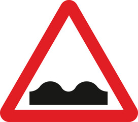 Uneven road, The Highway Code Traffic Sign, Signs giving orders, Signs with red circles are mostly prohibitive. Plates below signs qualify their message.