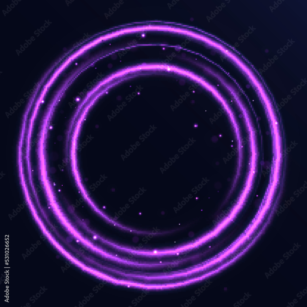 Poster curve light effect of purple line. luminous violet circle or twirl. glitter light of fire flare trac