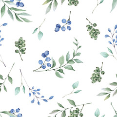 Watercolor seamless pattern with branches and berries © Irina