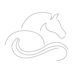 Silhouette of a horse seen from behind drawn in a minimalist style. Design suitable for logo, tattoo, decoration, mascot, symbol, poster, banner, t-shirt print. Isolated vector illustration