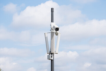 Surveillance camera in the area, street security, face recognition. Security system