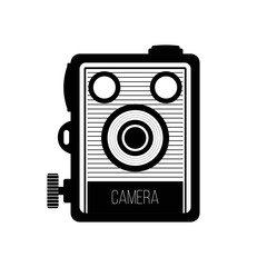 Vintage Camera Silhouette. Black and White Icon Design Elements on Isolated White Background