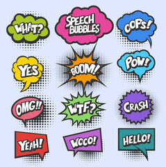 Obraz premium Pop art comics book magazine, speech bubble, balloon, box message 