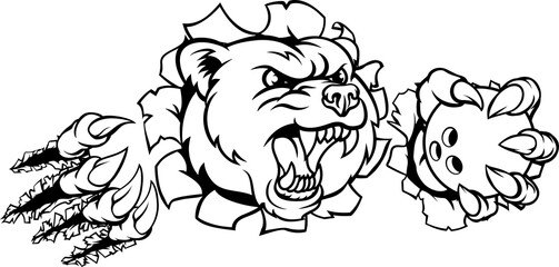 Bear Holding Bowling Ball Breaking Background