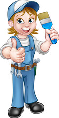 Cartoon Woman Painter Decorator Character