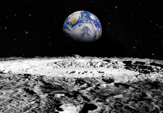 Planet Earth seen from the surface of the Moon. Elements of this image furnished by NASA.