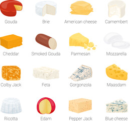 Cheese Flat Icon Set - obrazy, fototapety, plakaty