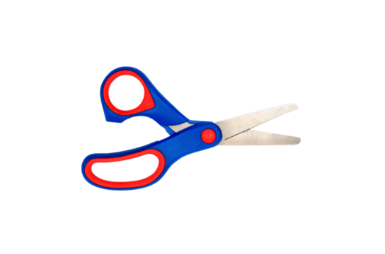 Blue, red scissors for kids isolated on png