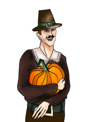 man with pumpkin head hat smiling face