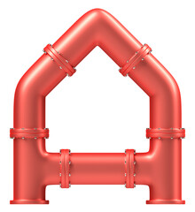 Letter A made of tubes painted red car paint with steel bolts and nuts, 3d rendering