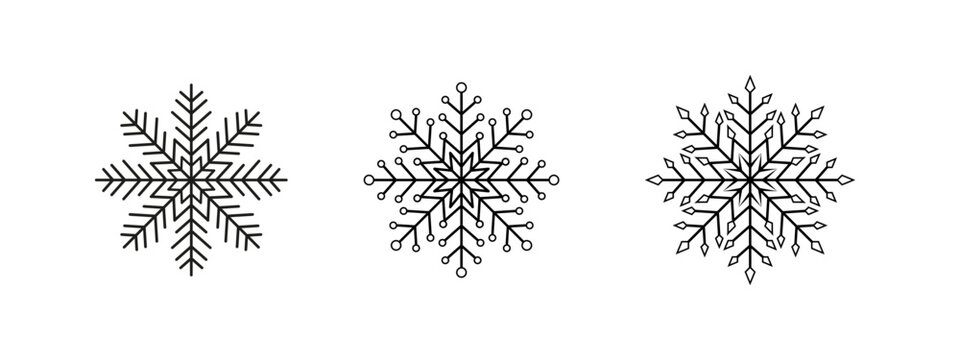 Set of black elegant snowflakes on white background. Vector mandala style ornate snowflakes icon collection for your design, stickers, pattern and more.