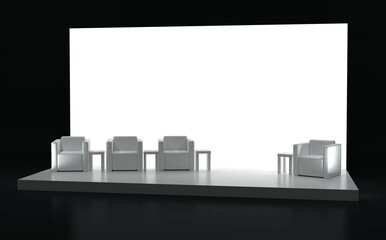 Conference Stage Designs. Meeting event scene, party scene design. Empty stage design for mockup and corporate identity, display. Platform elements in hall. 	